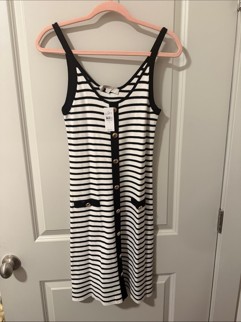 LOFT Black & White Striped Button-Front Knit Dress